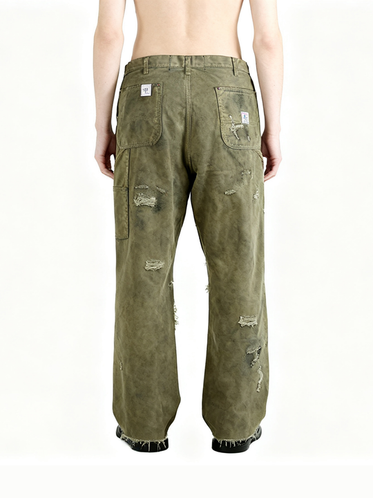 Brown pants worn by a person, back view