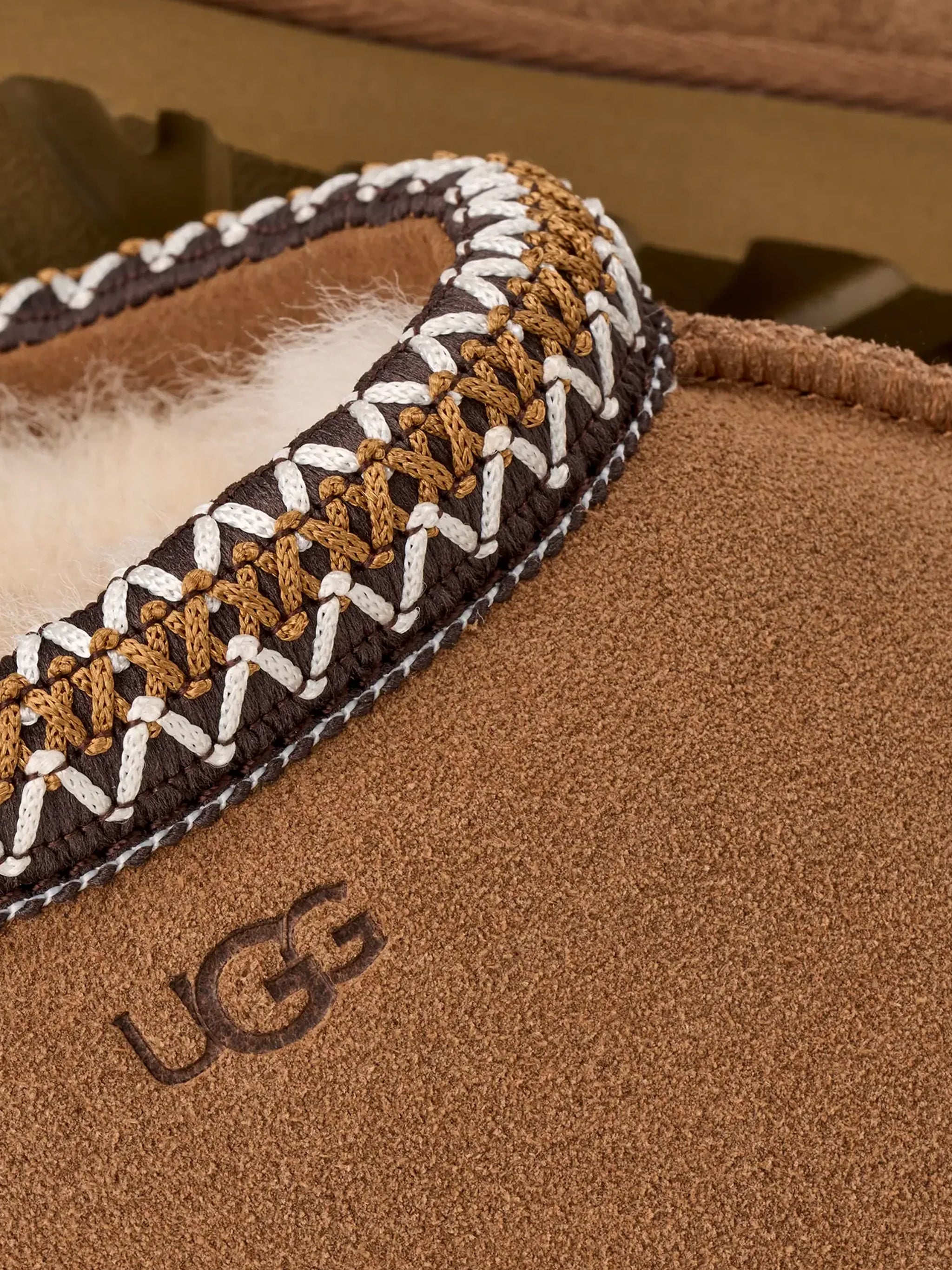 Close up of brown shoes,, showing texture of the suede fabric