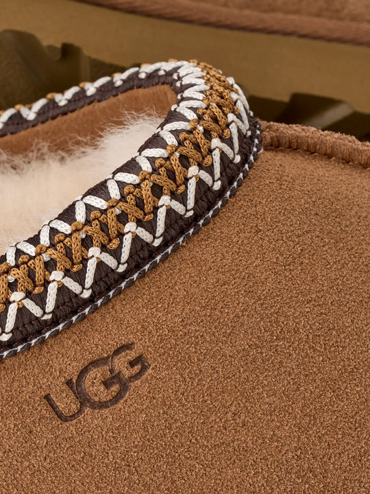 Close up of brown shoes,, showing texture of the suede fabric