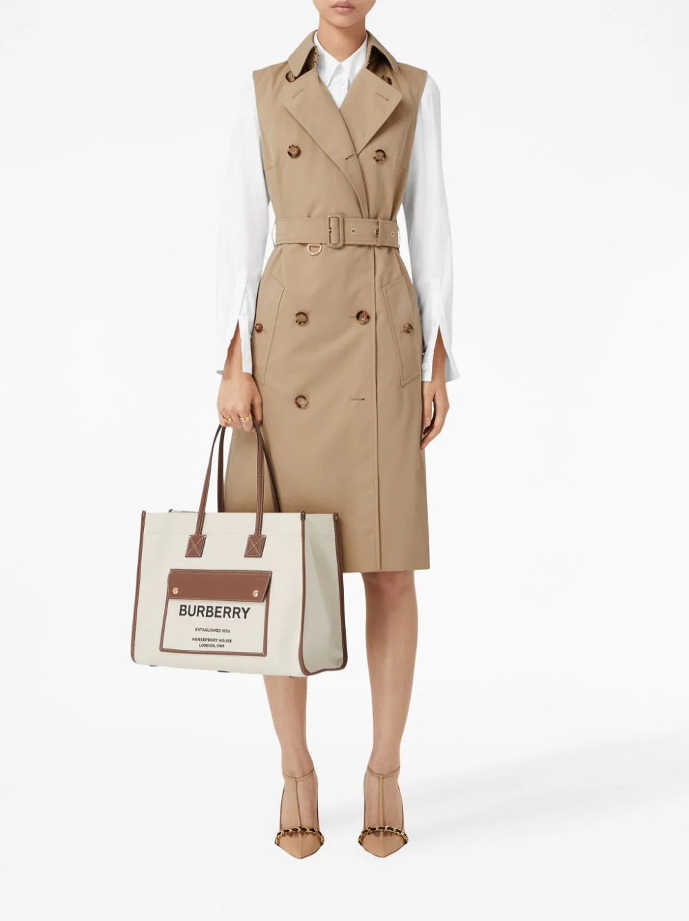 BURBERRY - Women Medium Two-Tone Canvas & Leather Freya Bag