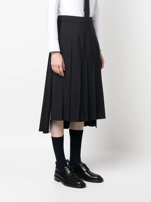 THOM BROWNE Women Below Knee Dropped Back Pleated Skirt In Engineered 4 Bar Plain Weave Suiting