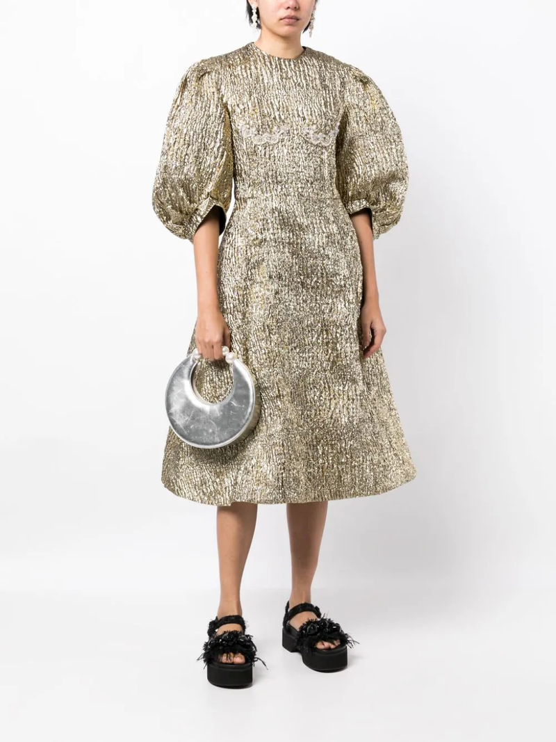 SIMONE ROCHA Women Puff Sleeve Fitted Dress With Embellishment Cup Detail