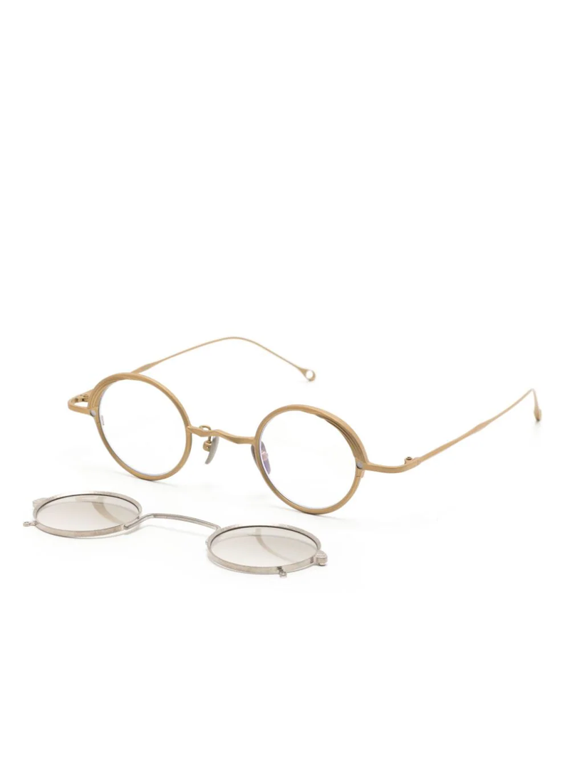 RIGARDS x ZIGGY CHEN Unisex Clear Lens in Antique Gold Titanium Frames w/ Light Gray Lens in Silver Clip-On Sunglasses