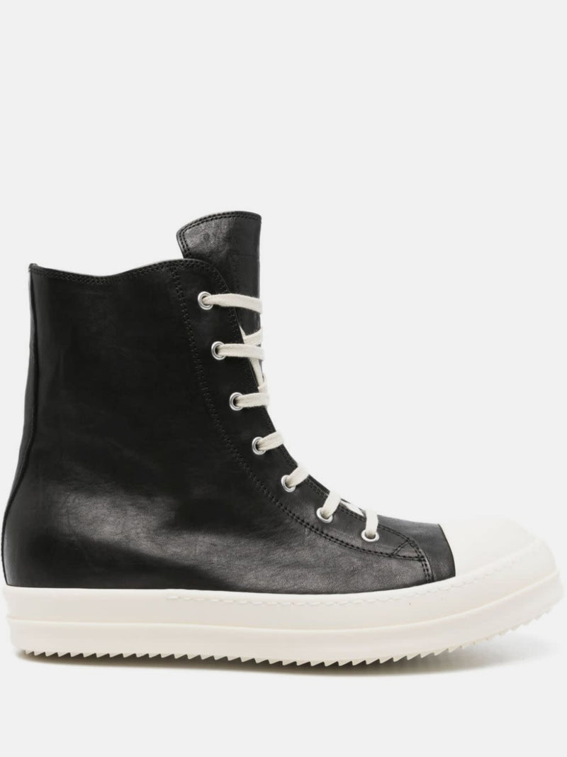 RICK OWENS - Men Waxed Leather Sneakers