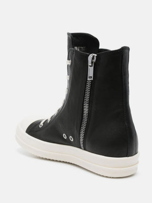 RICK OWENS - Men Waxed Leather Sneakers