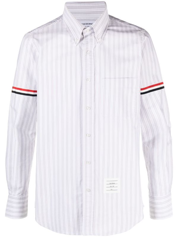 THOM BROWNE Men Straight Fit PC L/S Shirt W/ GG Armband In Mid Stripe Oxford