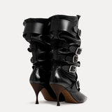 Black boots, back view