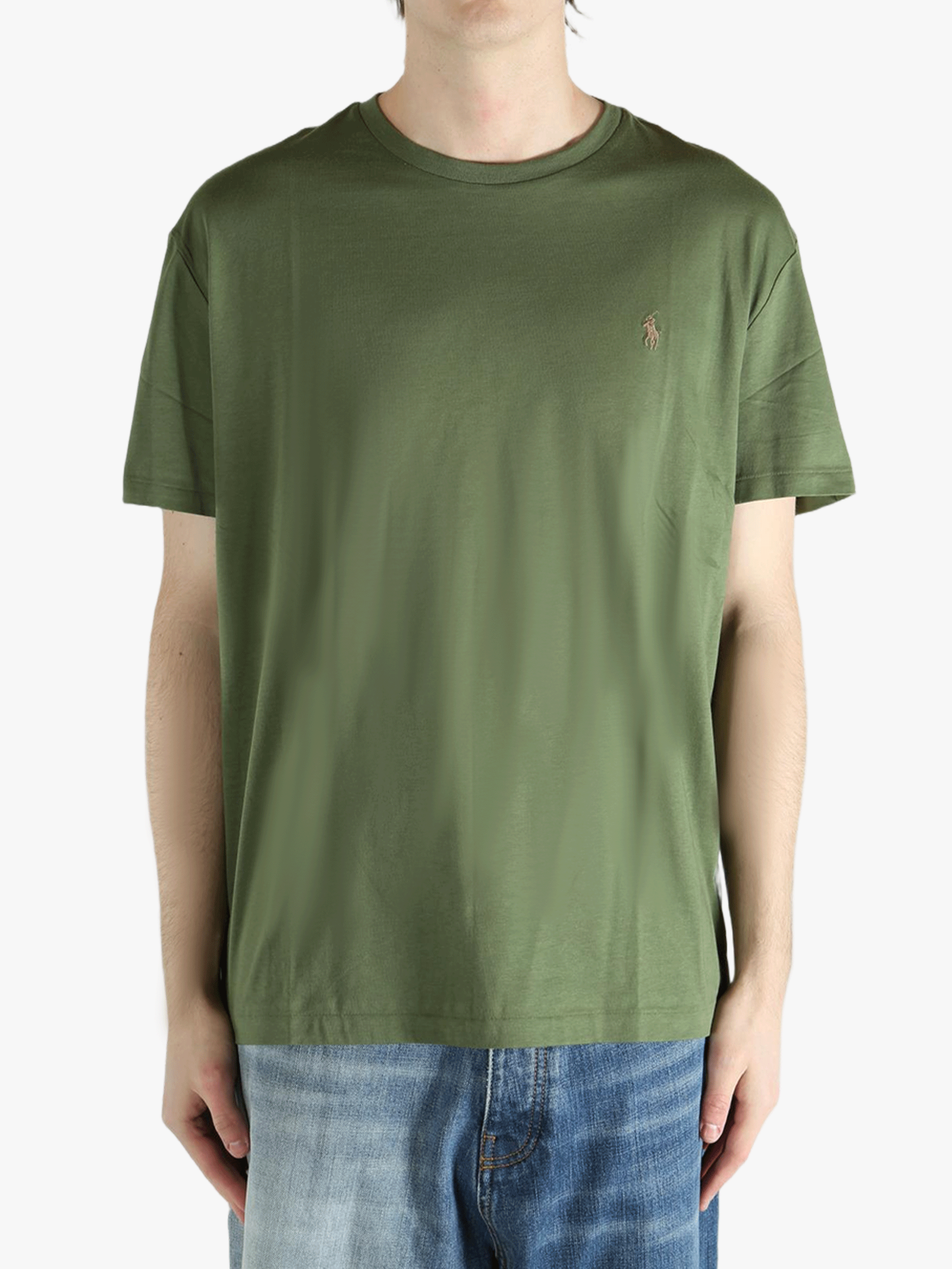 Green t-shirt worn by a person, showing the t-shirt's fit