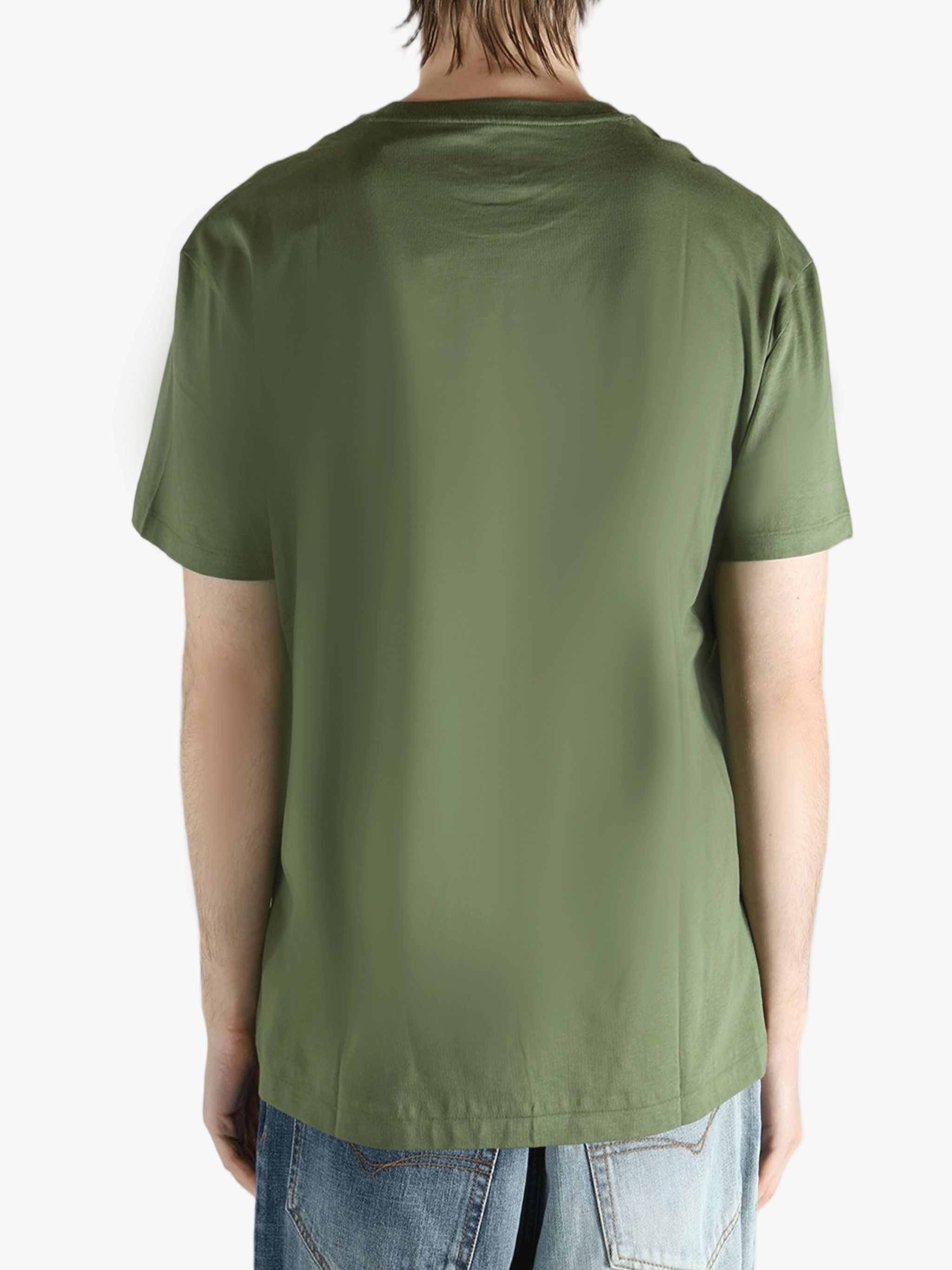 Green t-shirt worn by a person, showing the t-shirt's fit