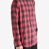 Red shirts worn by a person, showing the shirts fit