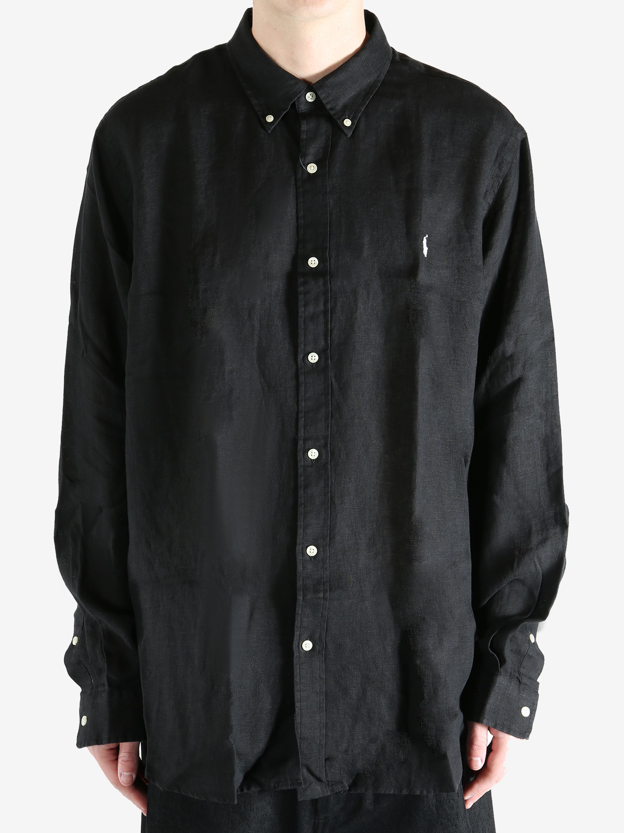 Black shirts worn by a person, showing the shirts fit