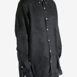 Black shirts worn by a person, showing the shirts fit