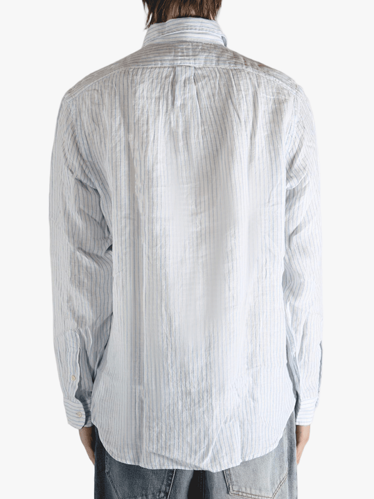 Blue shirt worn by a person, showing the shirt's fit