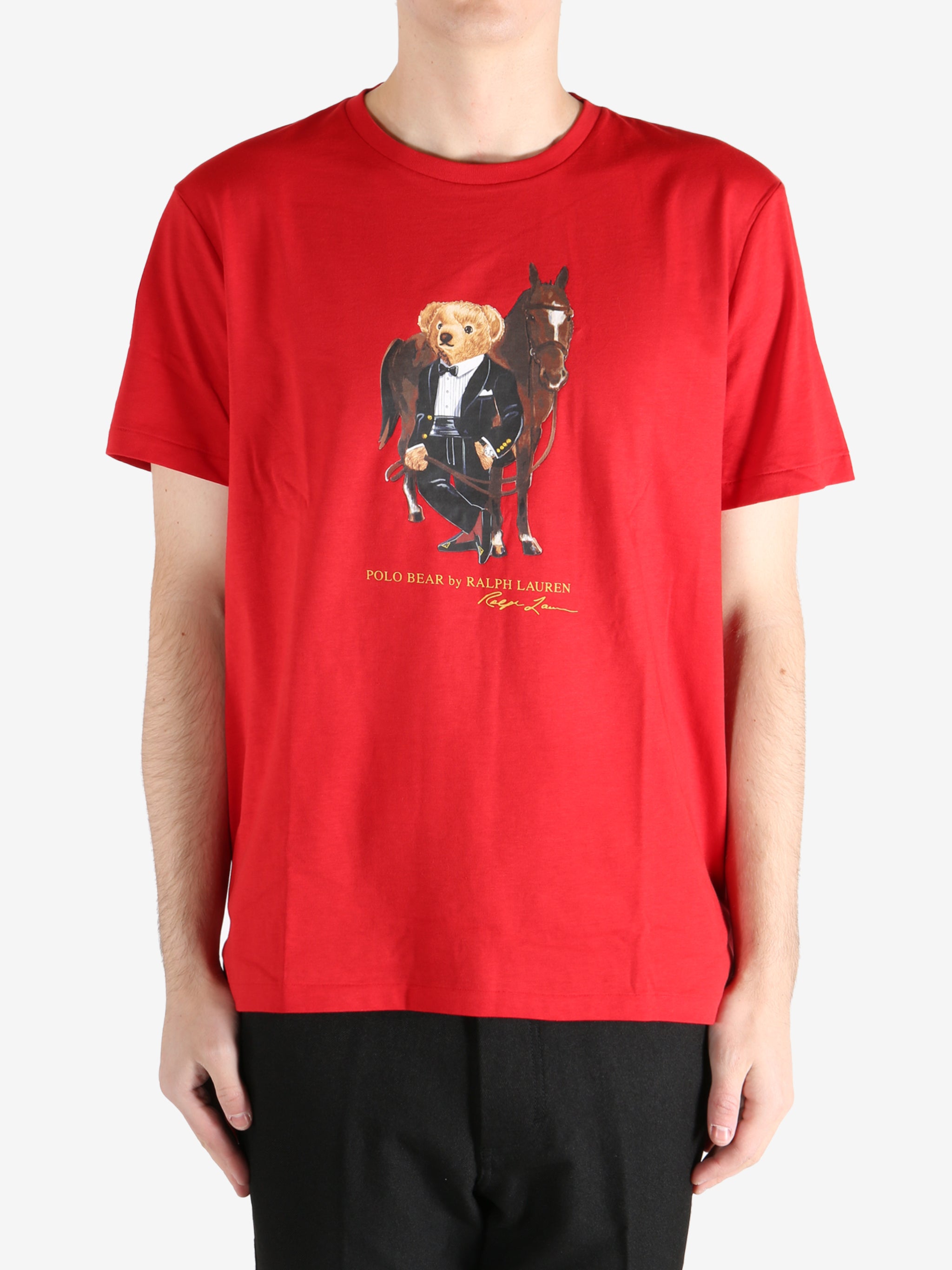 Red T-shirt worn by a person, showing the T-shirt's fit