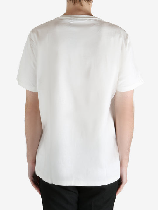 White T-shirt worn by a person, showing the T-shirt's fit