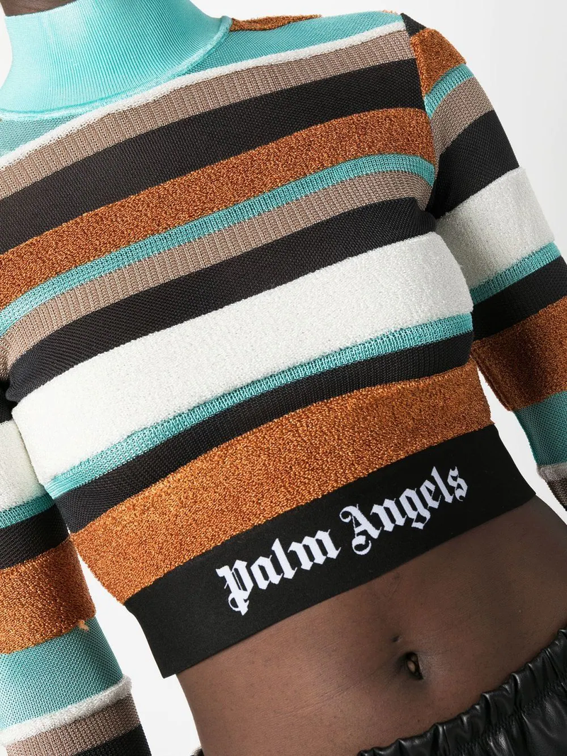 Lurex Stripes Knit Logo Short in brown - Palm Angels® Official