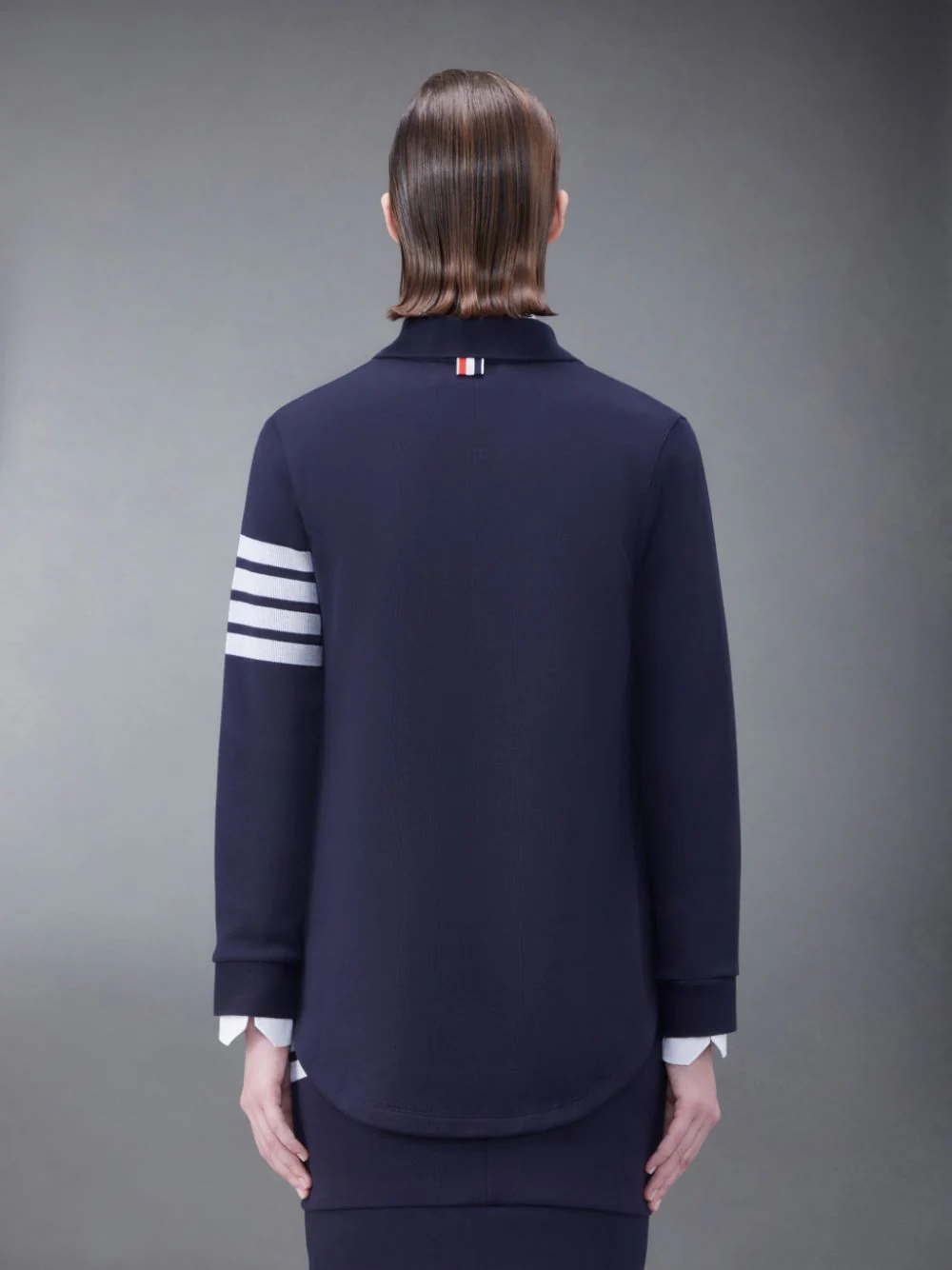 THOM BROWNE Women Long Sleeve Button Down A-Line Shirt In Double Face Knit W/ Eng 4Bar