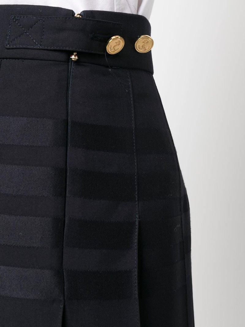 THOM BROWNE Women Below Knee Dropped Back Pleated Skirt In Engineered 4 Bar Plain Weave Suiting