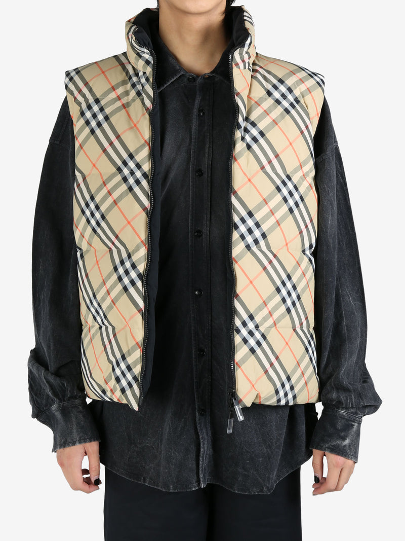 BURBERRY - Men Nylon Check Packable Hood Gilet