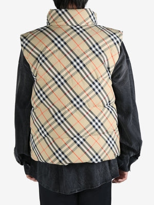 BURBERRY - Men Nylon Check Packable Hood Gilet