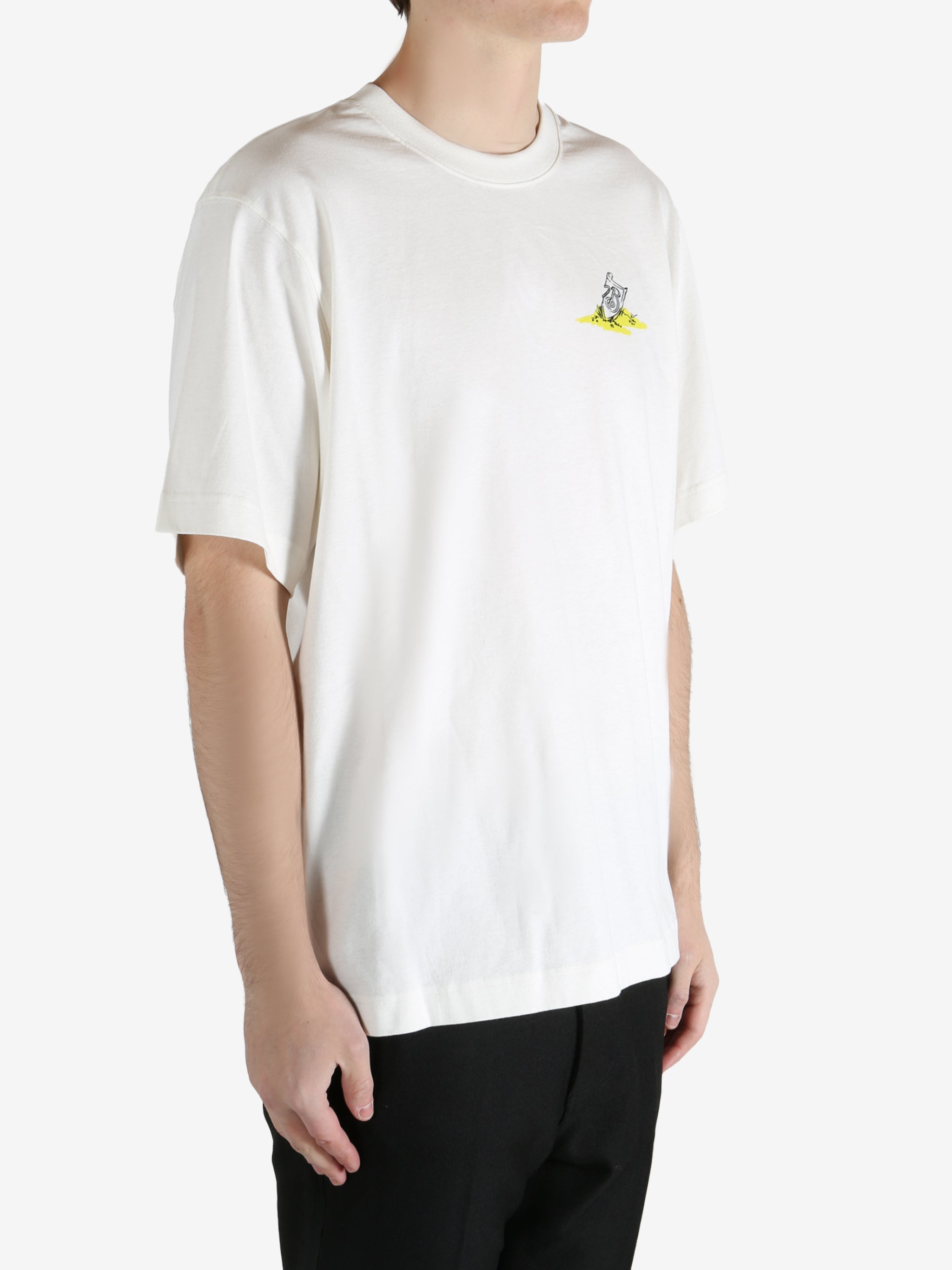 White T-shirt worn by a person, showing the T-shirt's fit