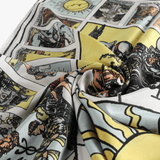 Close up of the blue scarf, showing texture of the silk fabric