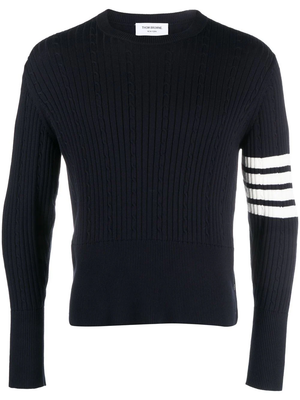THOM BROWNE Men 4 Bar Ribbed Knit Round Neck Pullover