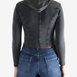 Black hoodie worn by a person, showing the hoodie's fit