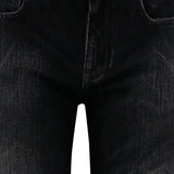 Close up of black pants,showing texture of the cotton fabric.