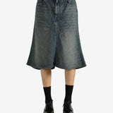 Blue skirts worn by a person, showing the skirt's fit