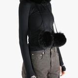 Black top  worn by a person, showing the top 's fit