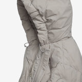 Close up of pink jacket,showing texture of the recycled polyamide fabric.