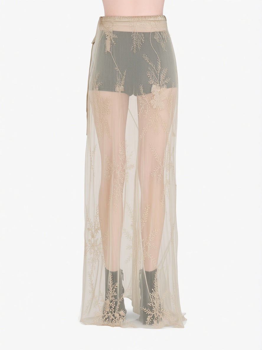 tan skirt worn by a person, showing the skirt  fit