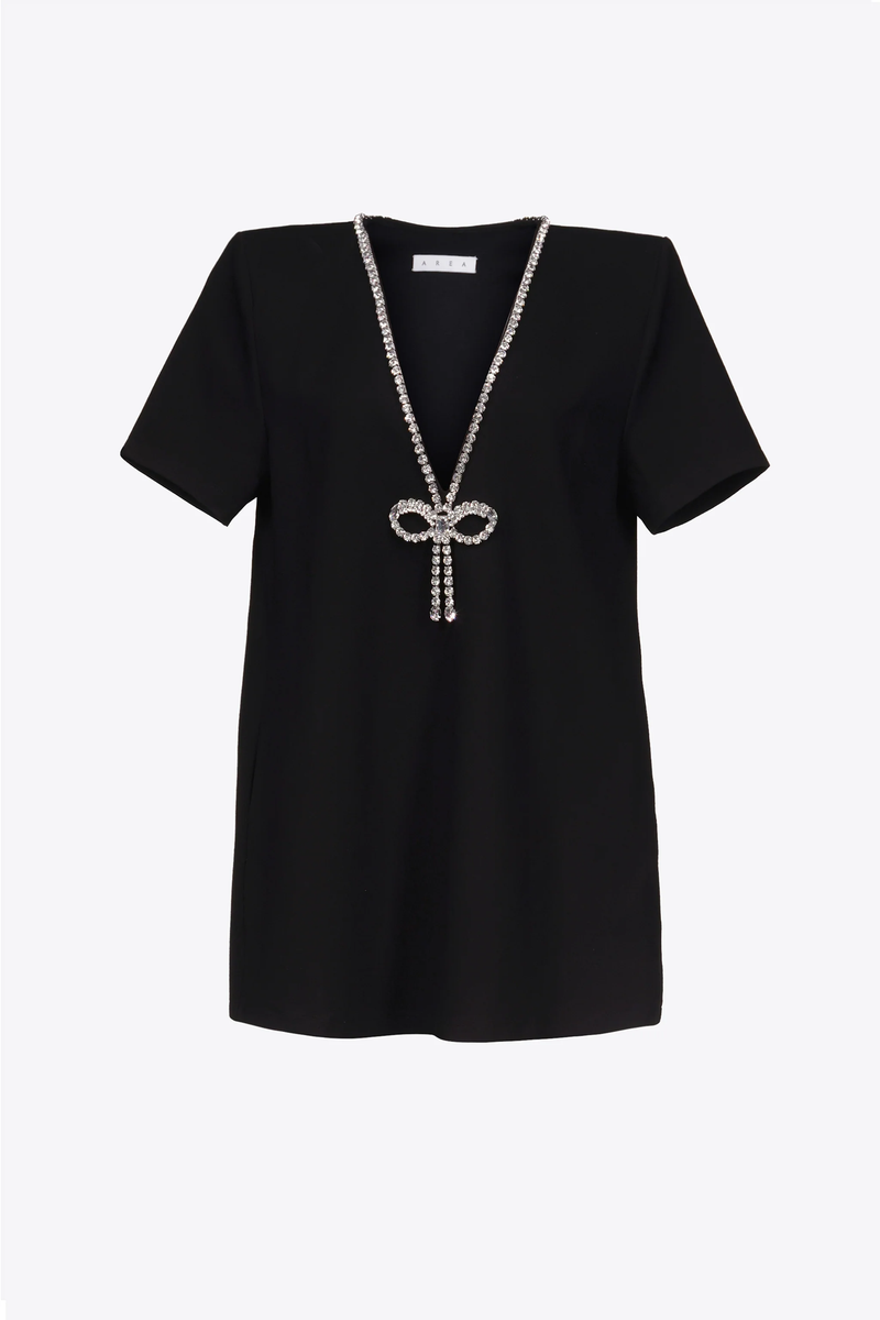AREA Women Crystal Bow V-neck T-shirt Dress