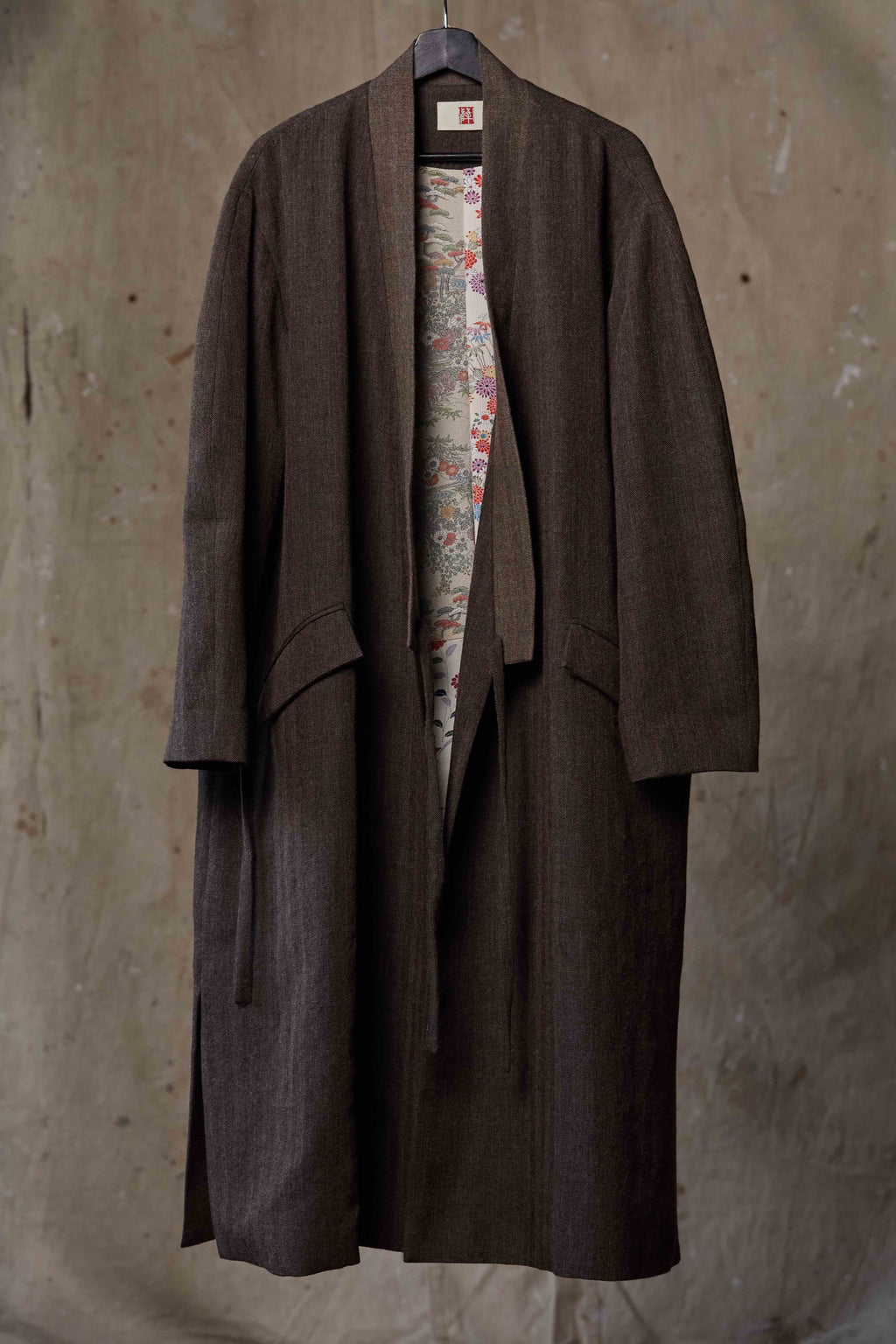 AVIVA JIFEI XUE Reversible Long Kimono Coat w/ Vintage Patchwork Lining