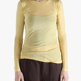 Yellow t-shirt worn by a person, showing the shirt's fit