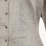 Close up of grey shirts, showing texture of the Linen and Viscose fabric