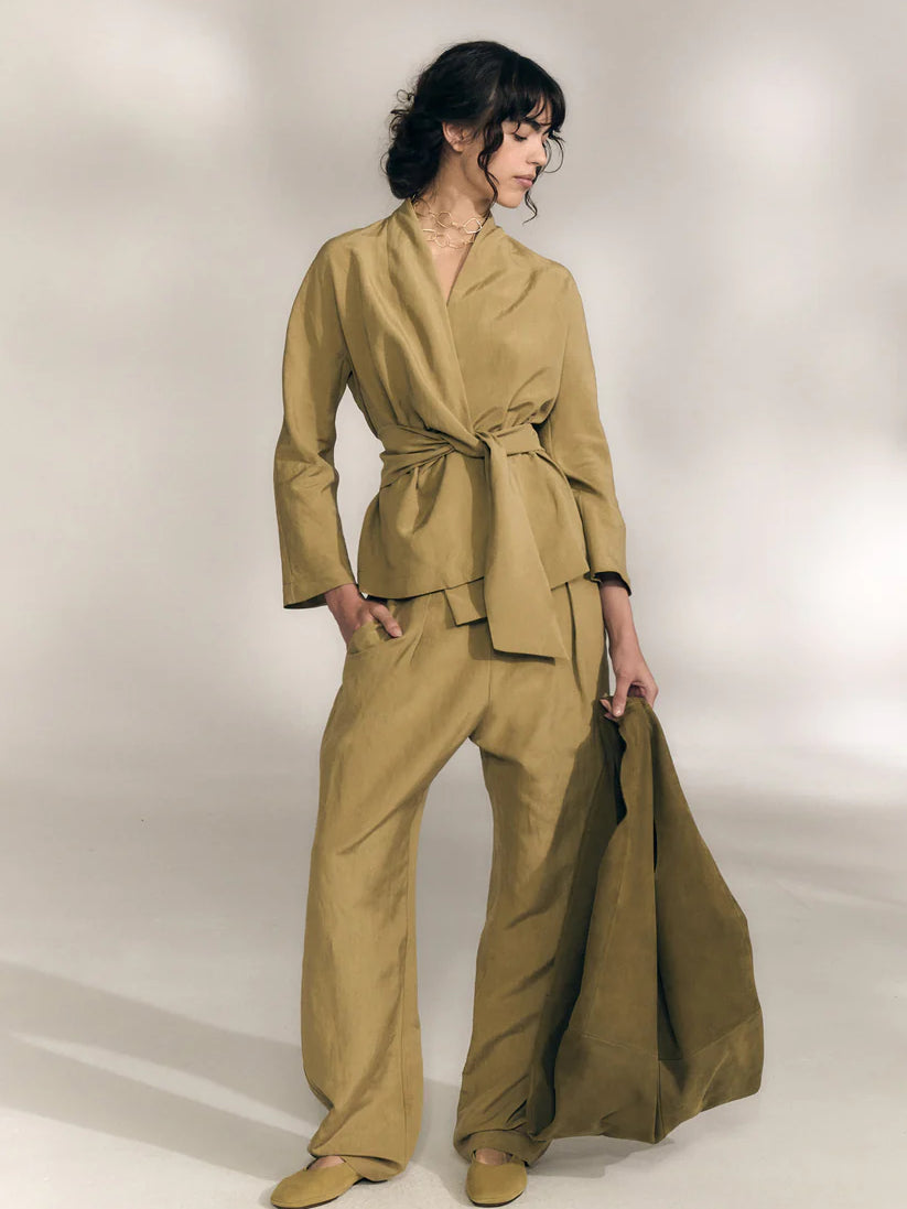 Tan jacket, full body view