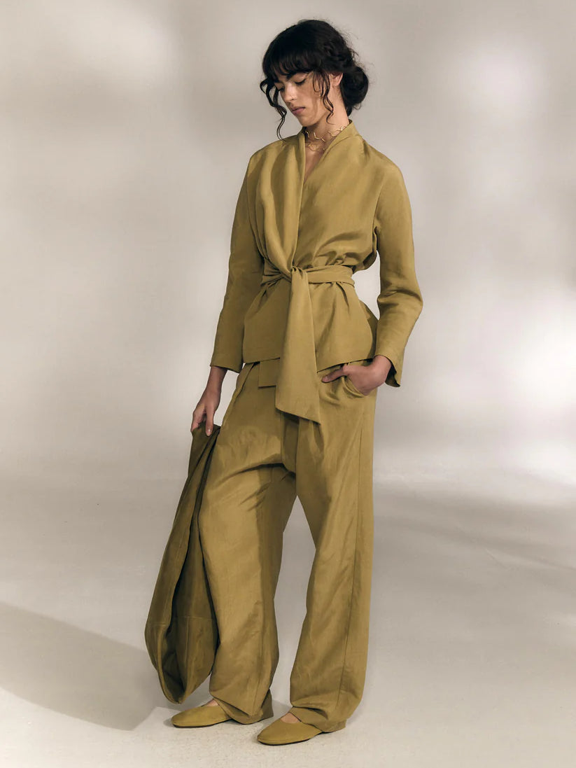 Tan jacket, full body view