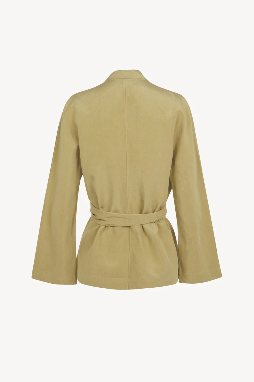 Tan jacket, back view