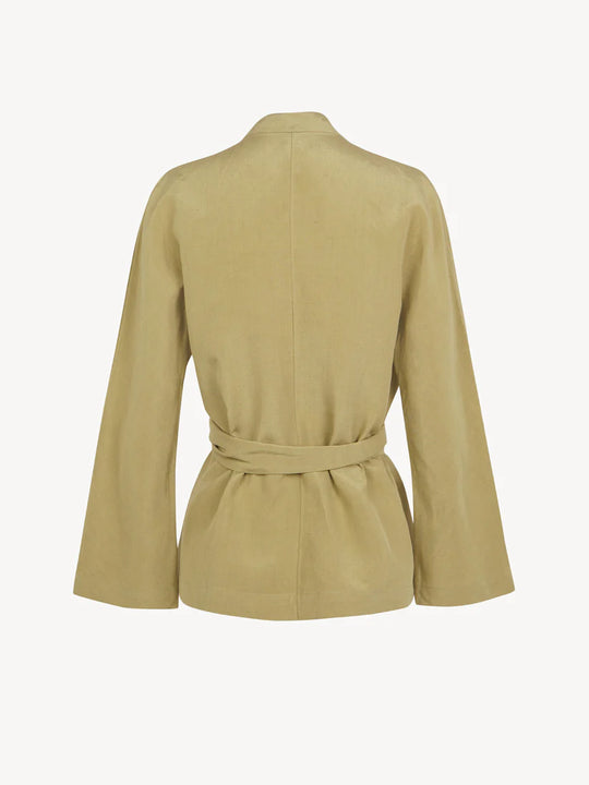 Tan jacket, back view