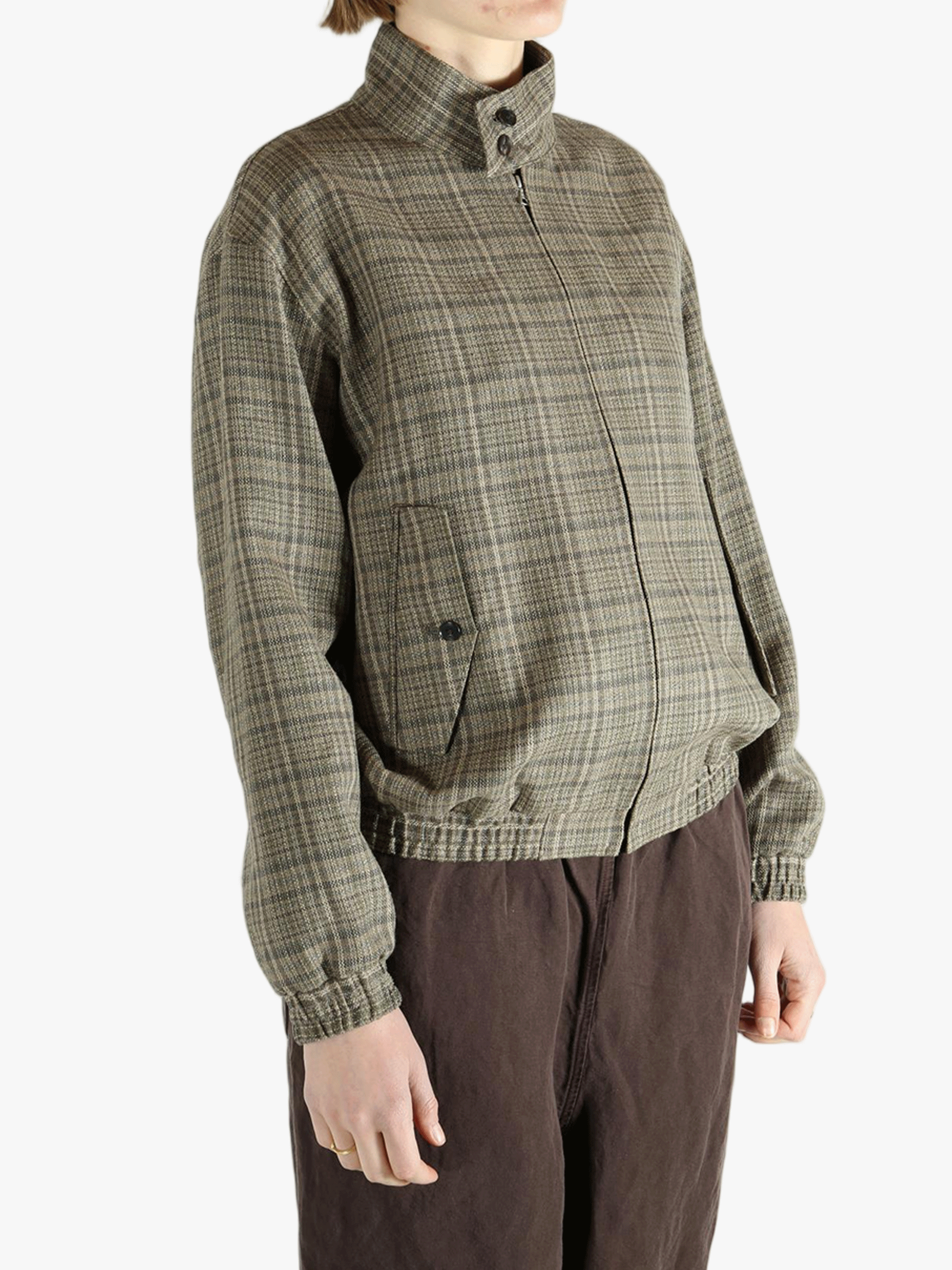 Brown jackets-coats worn by a person, showing the  jackets-coats's fit