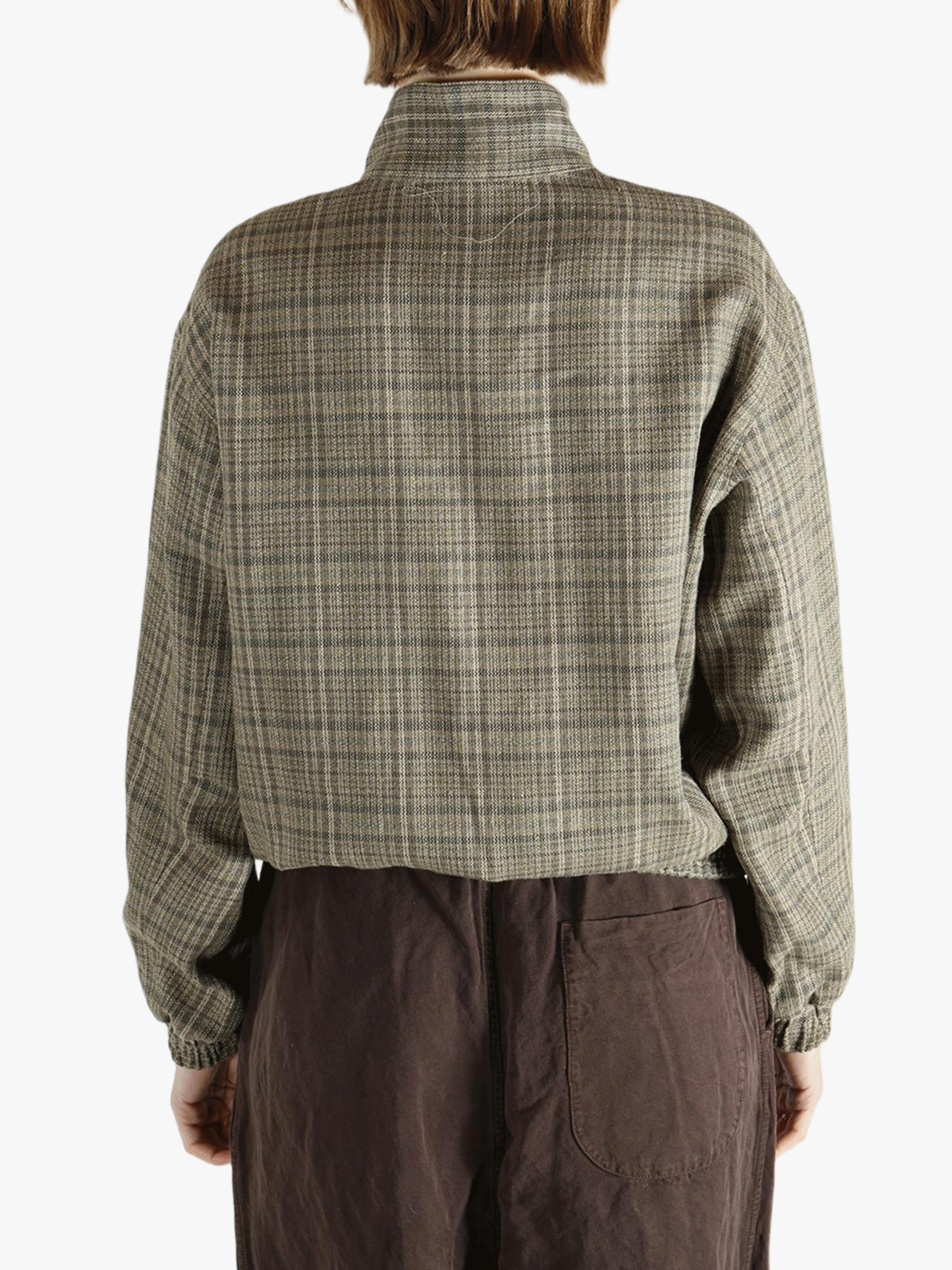 Brown jackets-coats worn by a person, showing the  jackets-coats's fit