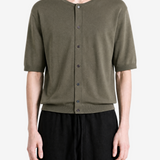 Green knitwear worn by a person, showing the knitwear fit