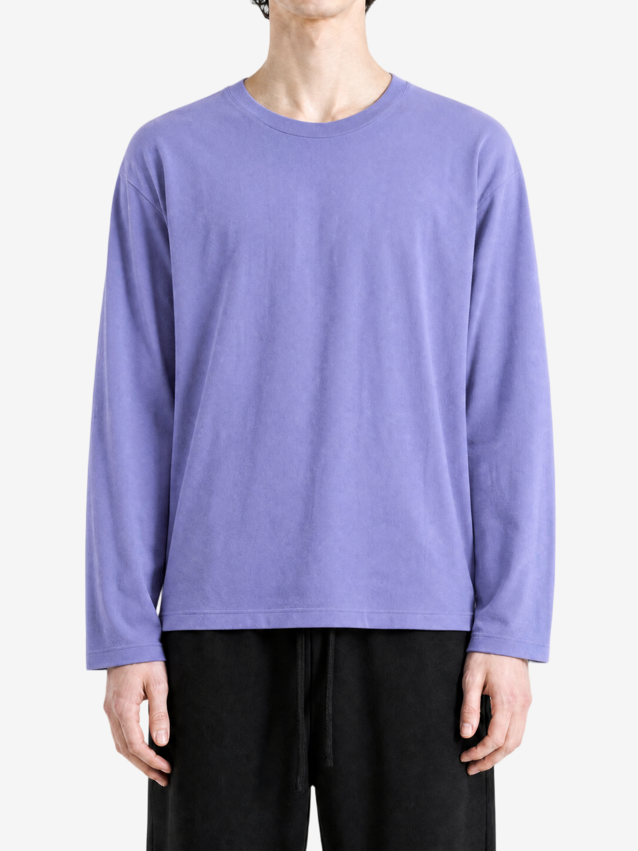 Purple t-shirt worn by a person, showing the t-shirt fit