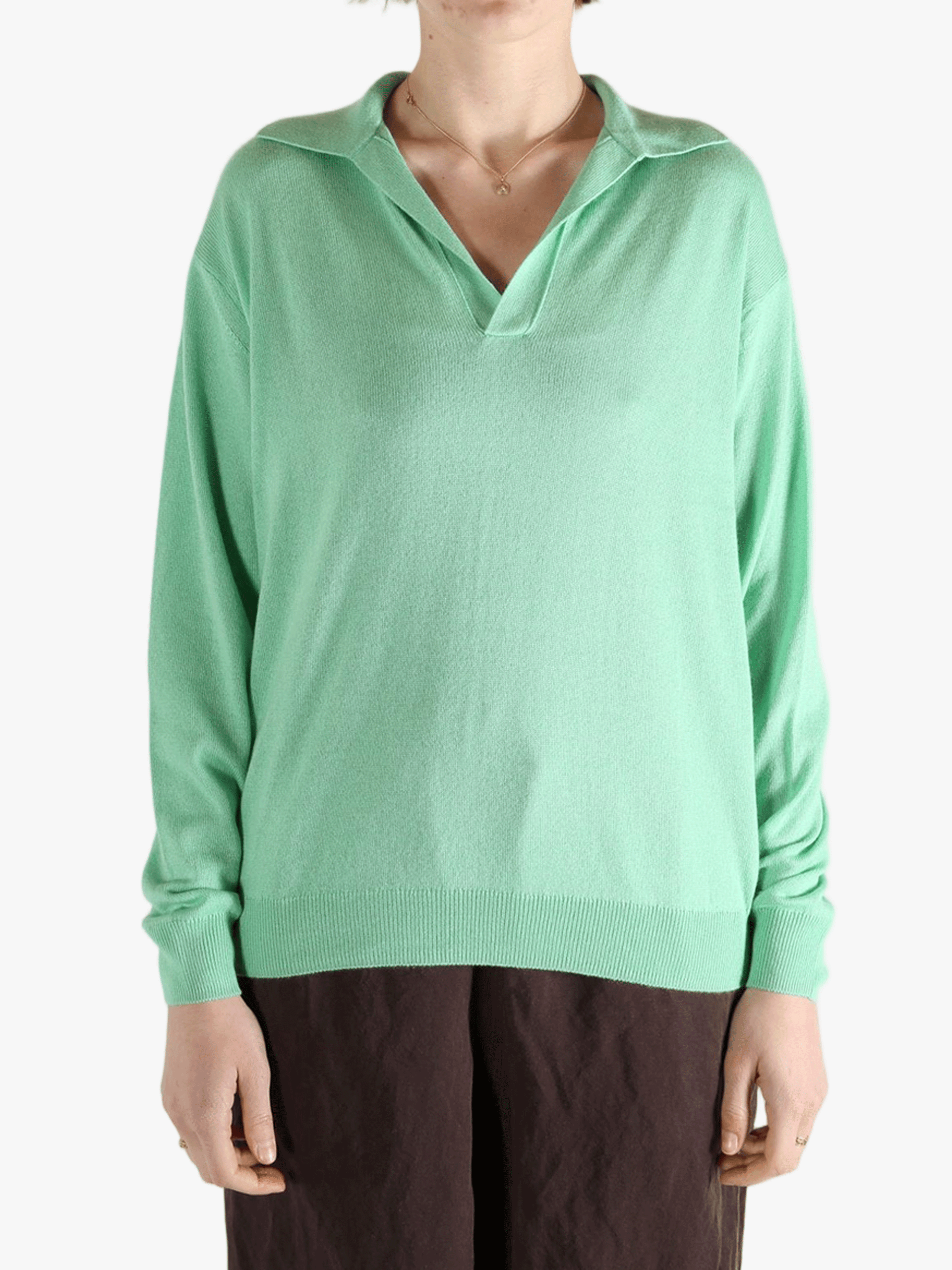 AURALEE - Women Super Fine Cashmere Silk Knit Skipper Polo
