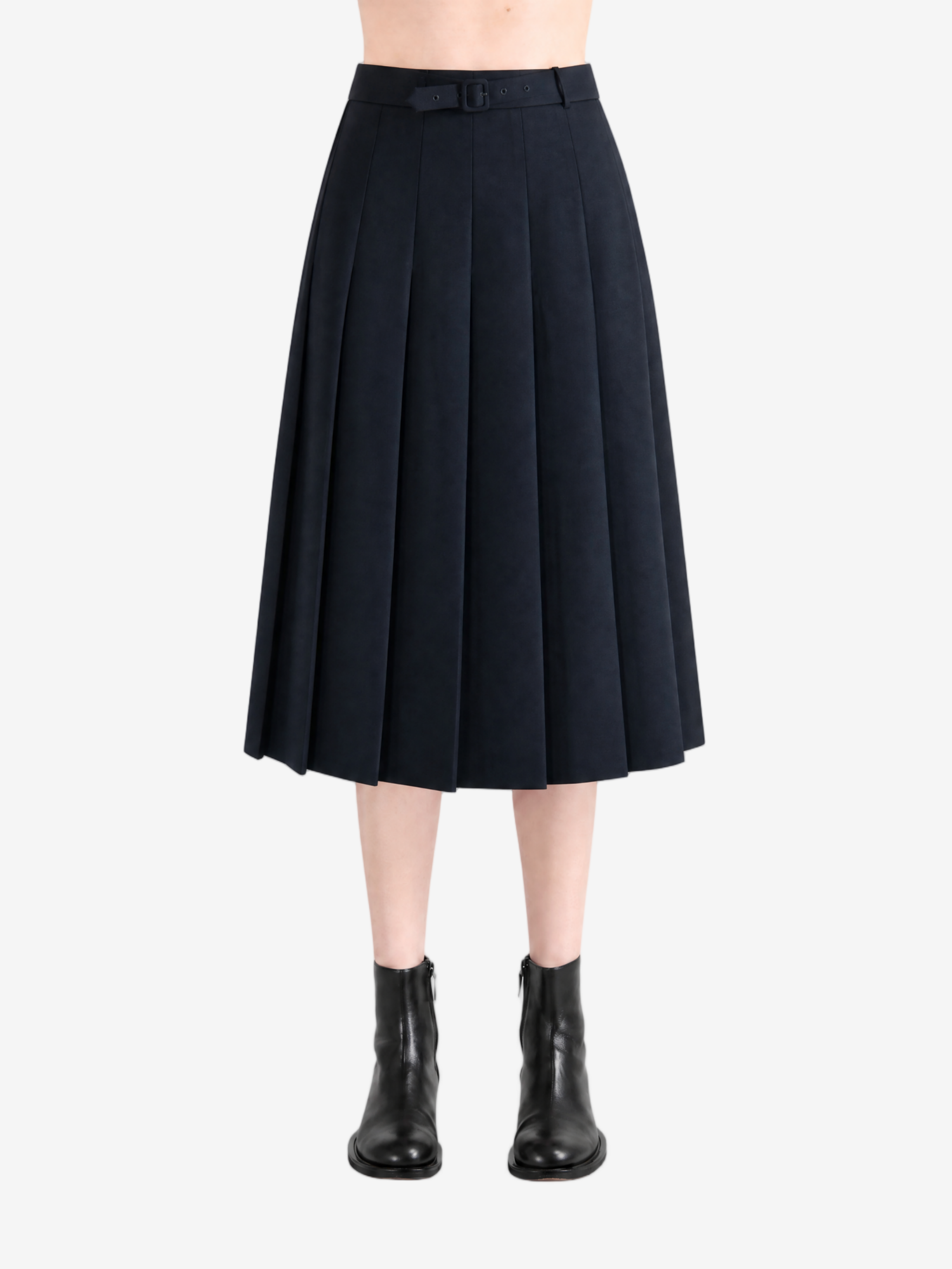 Navy skirts worn a person,showing the skirts fit