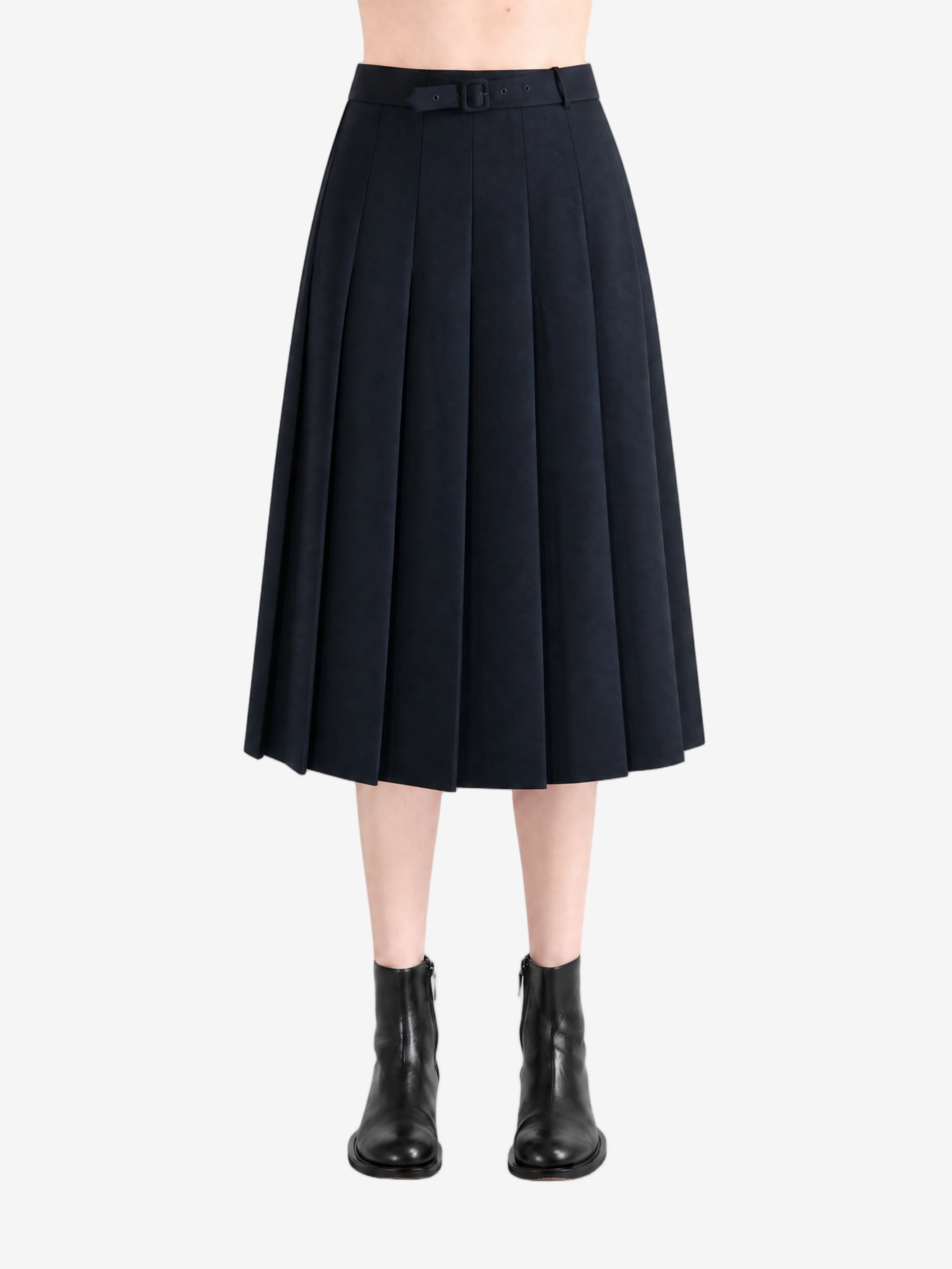 Navy skirts worn a person,showing the skirts fit