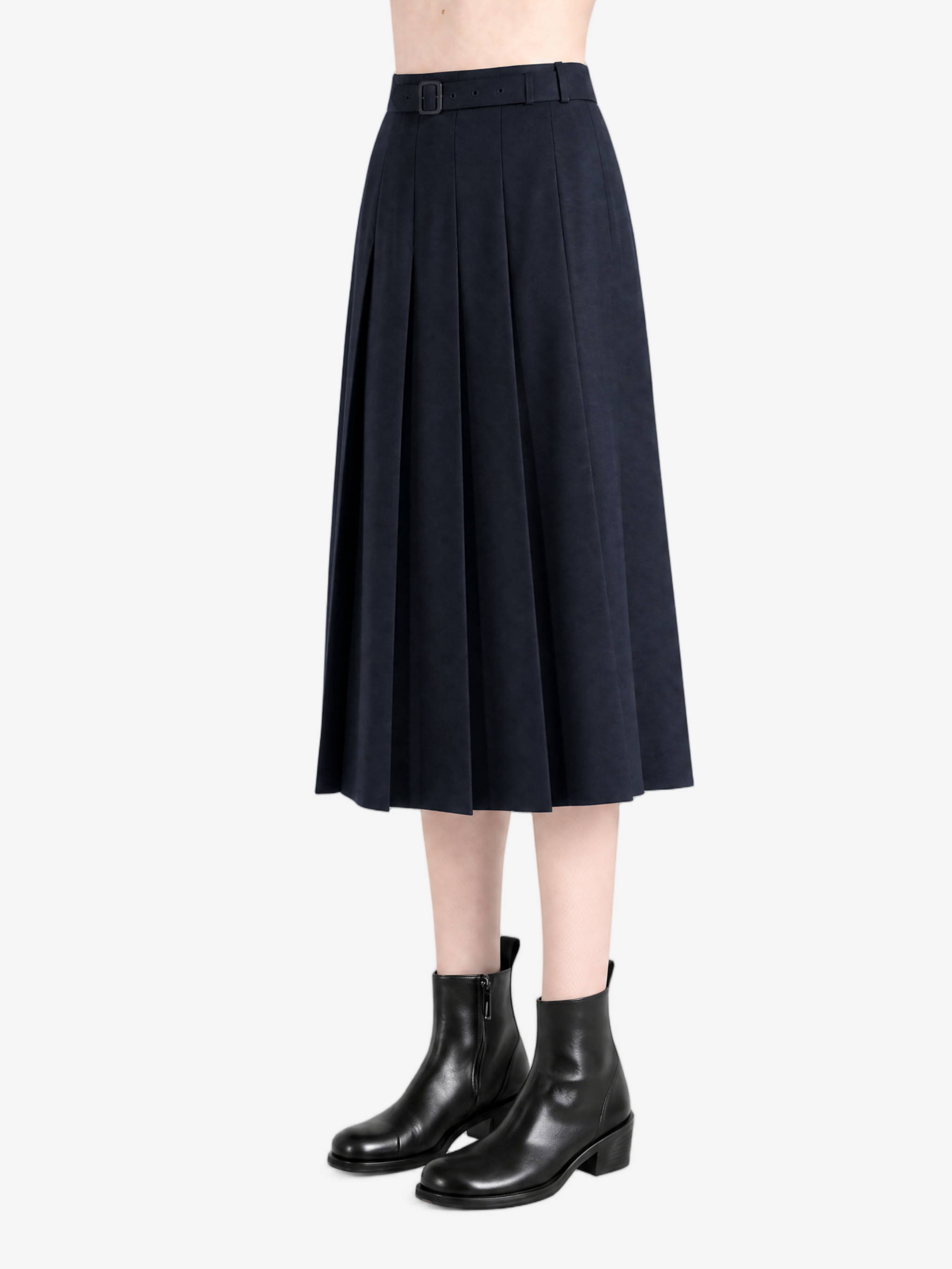 Navy skirts worn a person,showing the skirts fit