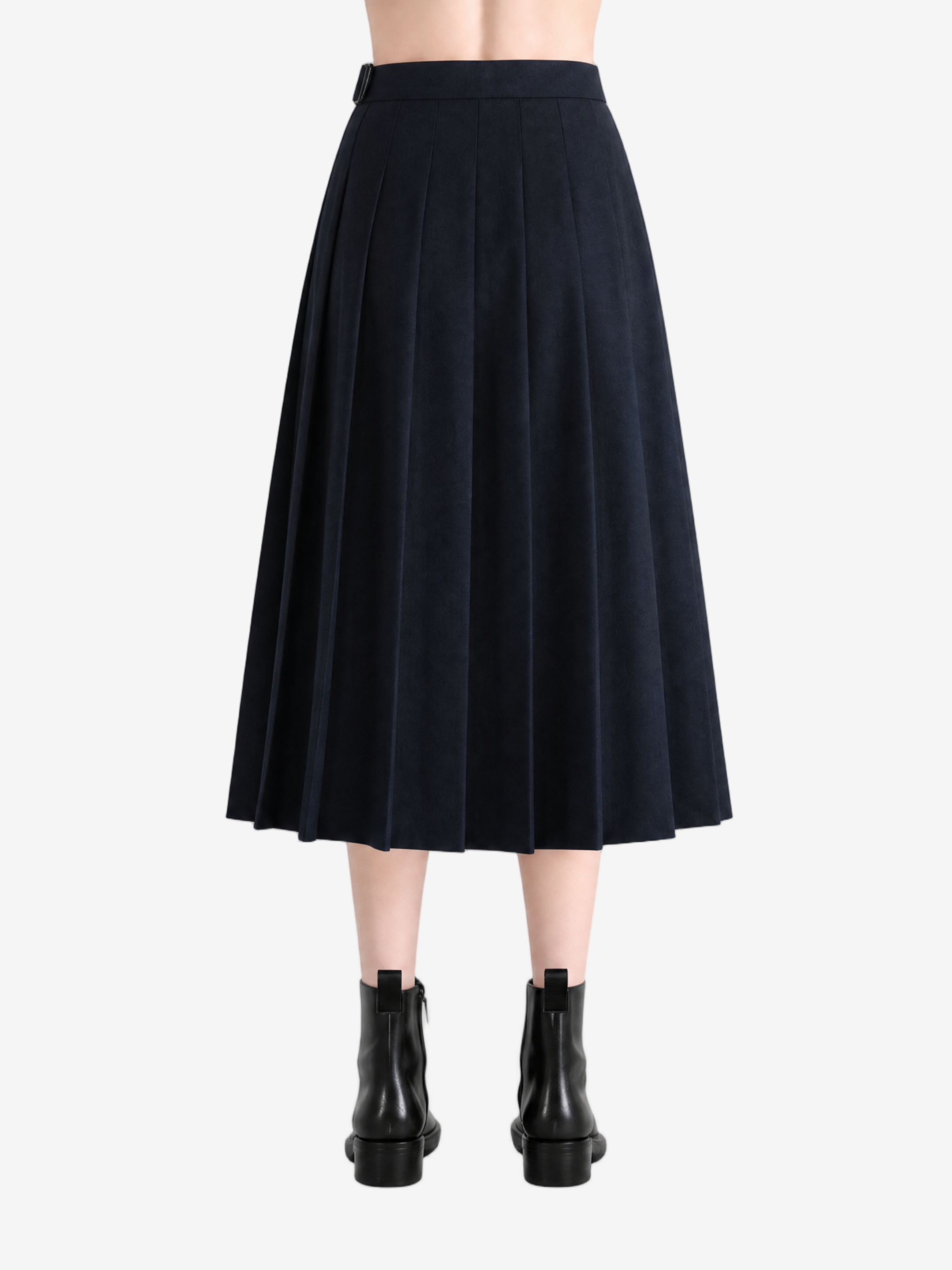 Navy skirts worn a person,showing the skirts fit